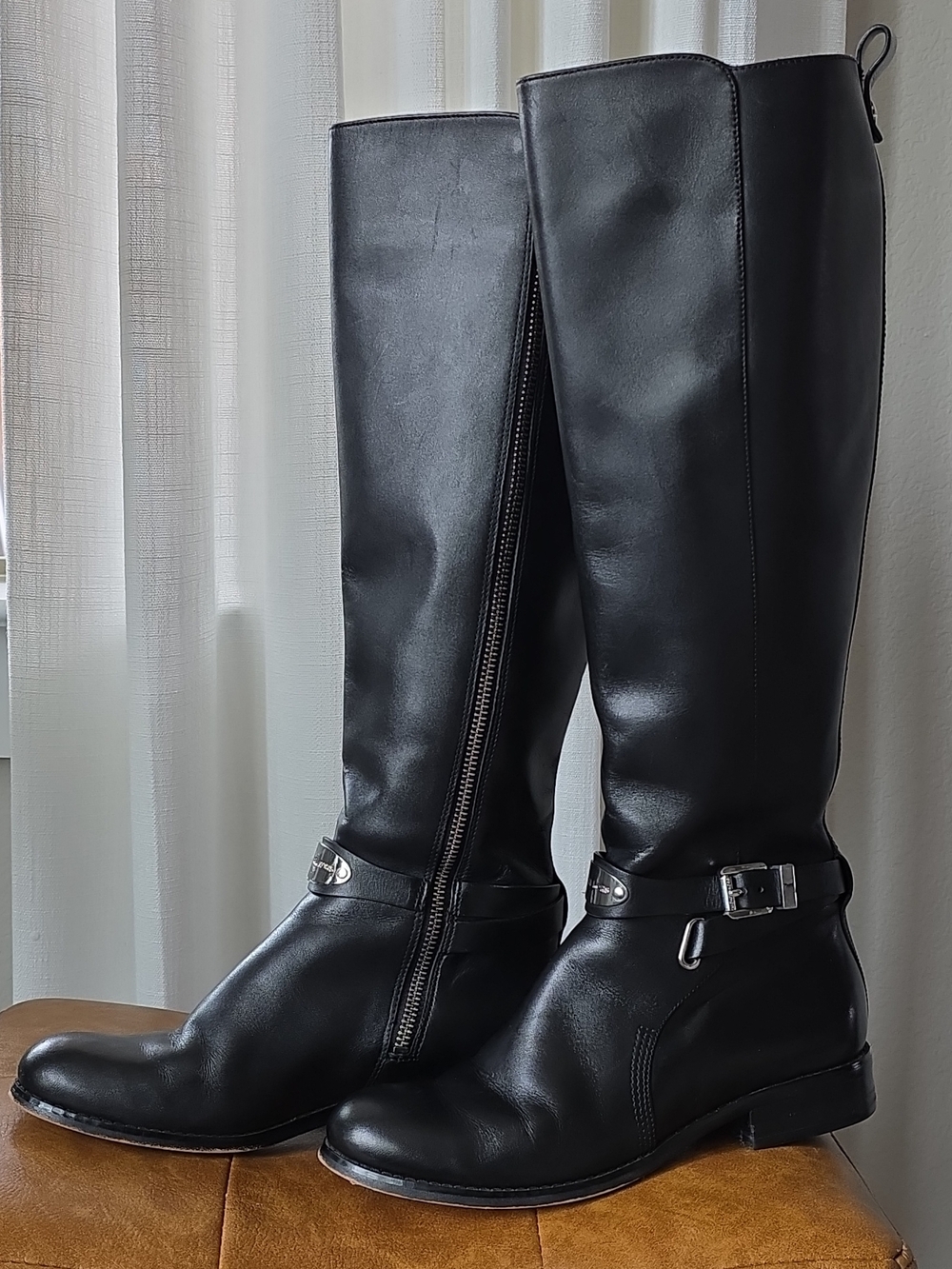 Michael Kors Black Leather Ankle Boots with Silver Logo Plaque